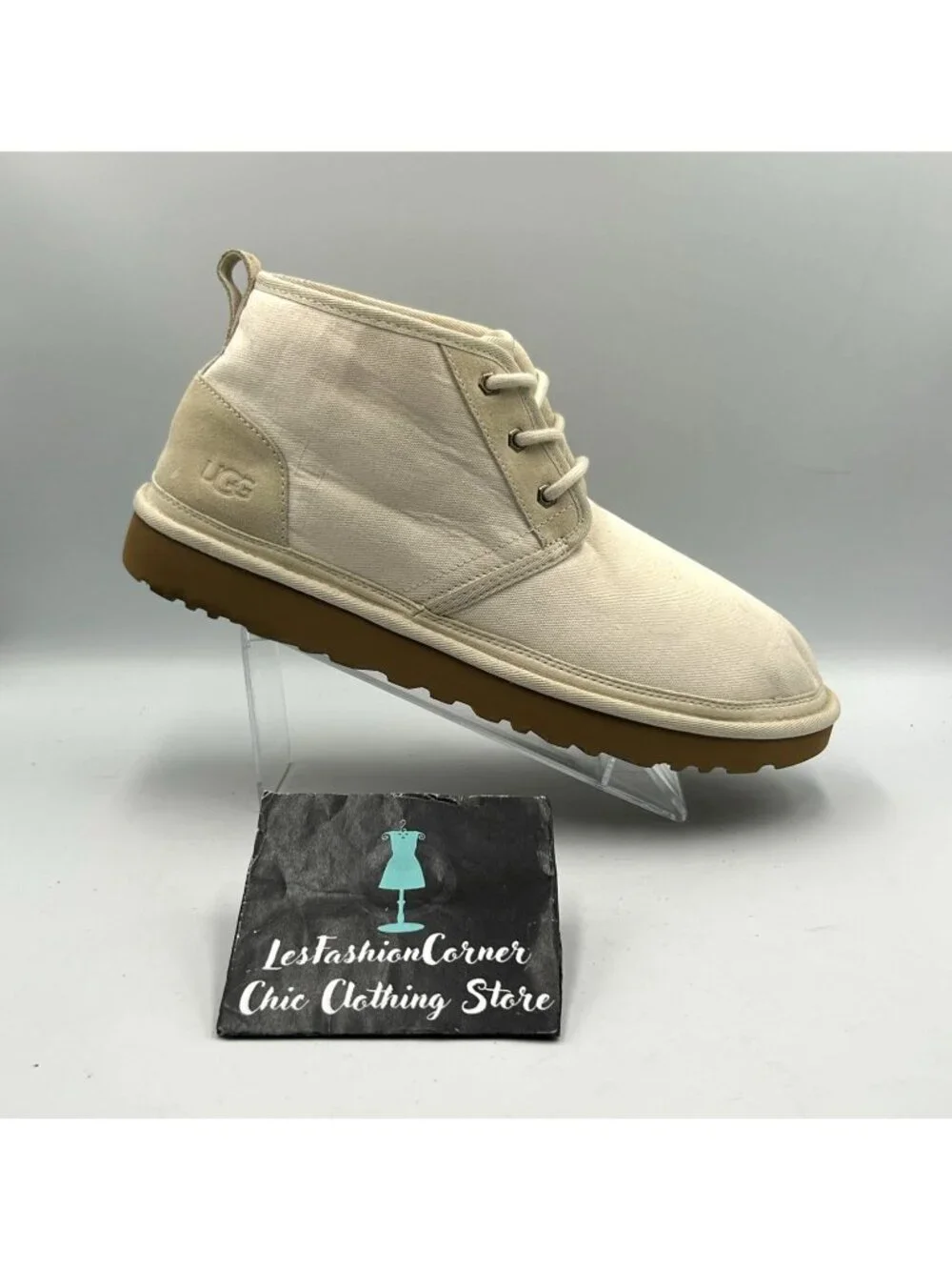 NWOB UGG Mens Beige Canvas Neumel II Wool Lined Lace-Up Chukka Boots Sz 12 3434